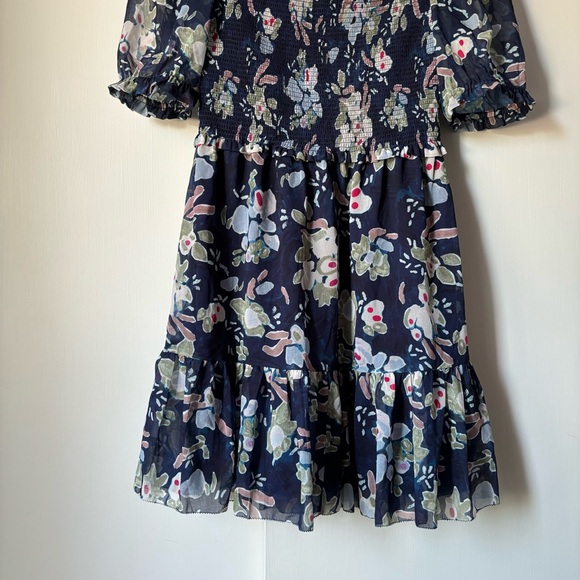Aritzia Wilfred Laken Mini Chiffon Dress in Navy Floral Pattern - Picture 8 of 13